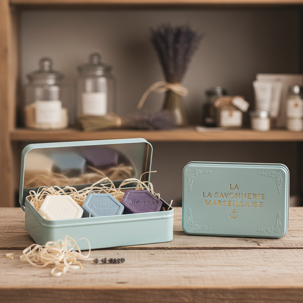 Geschenksets dominieren das Sortiment in den Boutiquen von La Savonnerie Marseillaise. (Bild KI-optimiert)