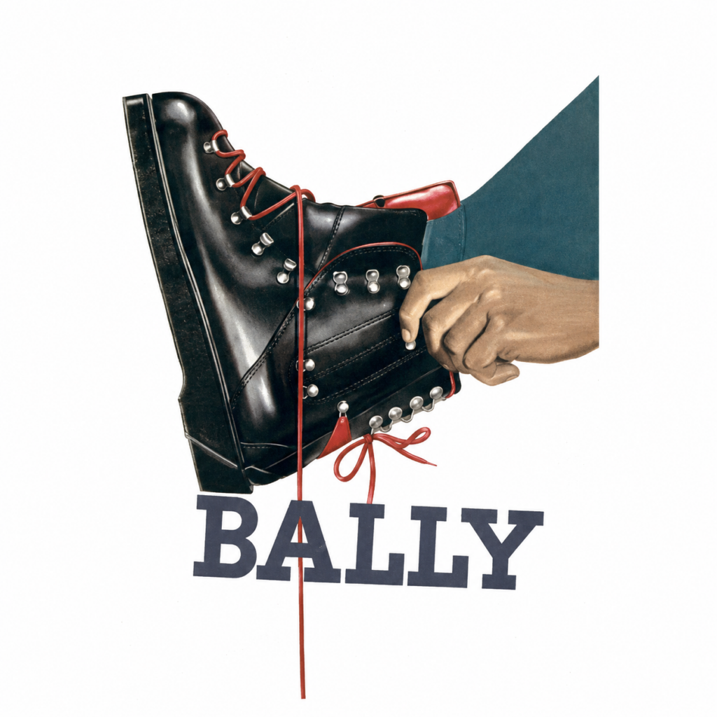 Bally-Werbeplakate, entdeckt in der Bally-Boutique von St. Moritz (Graubünden, Schweiz).