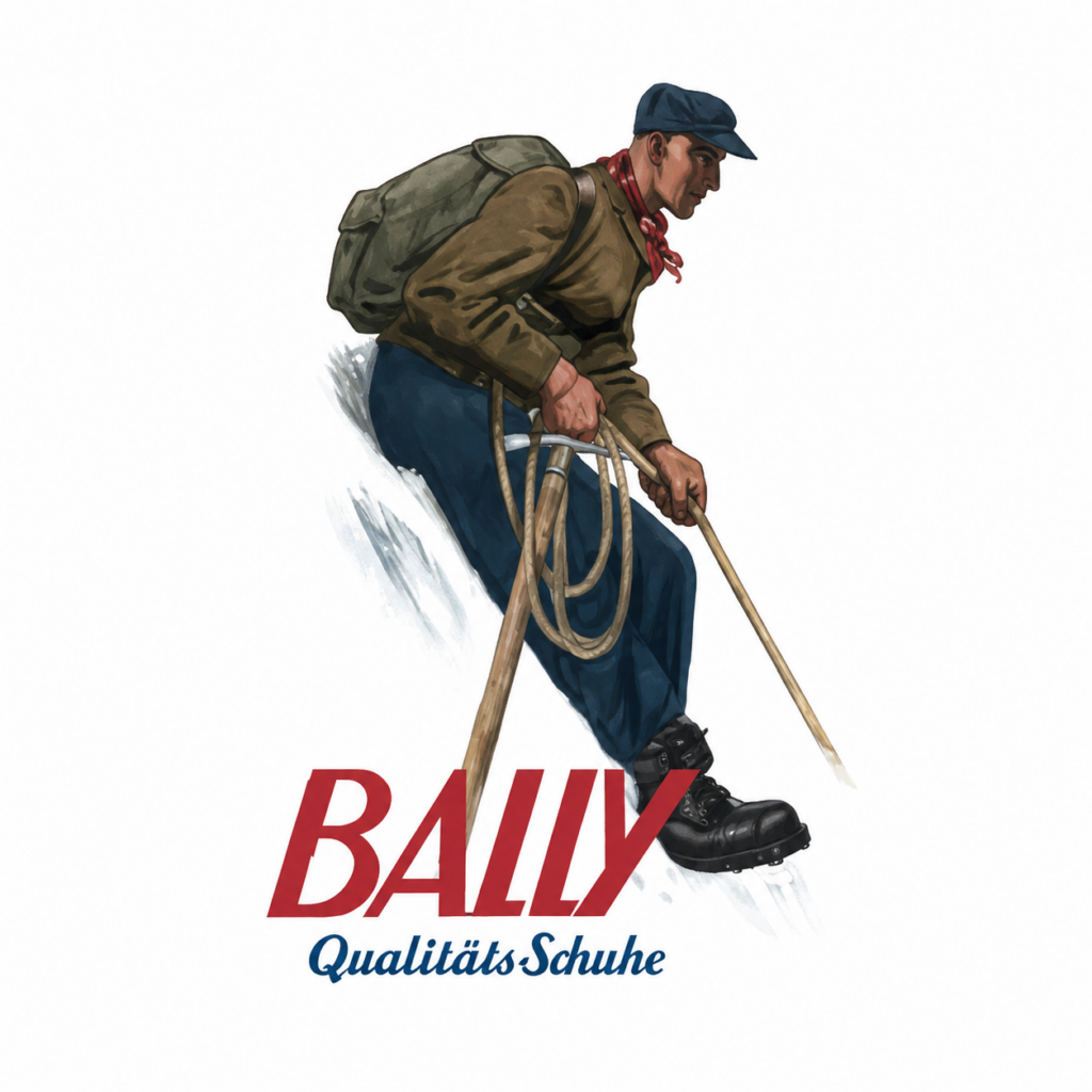Bally-Werbeplakate, entdeckt in der Bally-Boutique von St. Moritz (Graubünden, Schweiz).